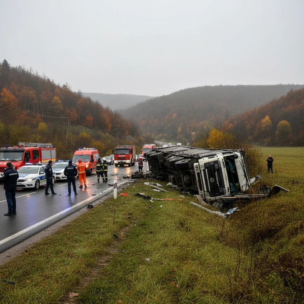 Autotren răsturnat pe Dealul Stârmina