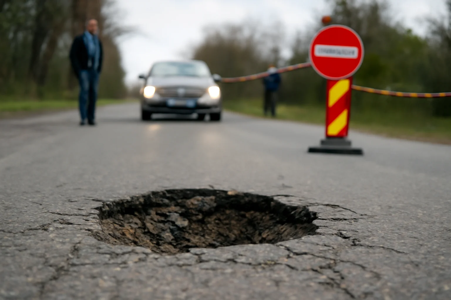 Crater apărut în carosabil pe DN 56A la Drobeta-Turnu Severin, trafic rutier restricționat