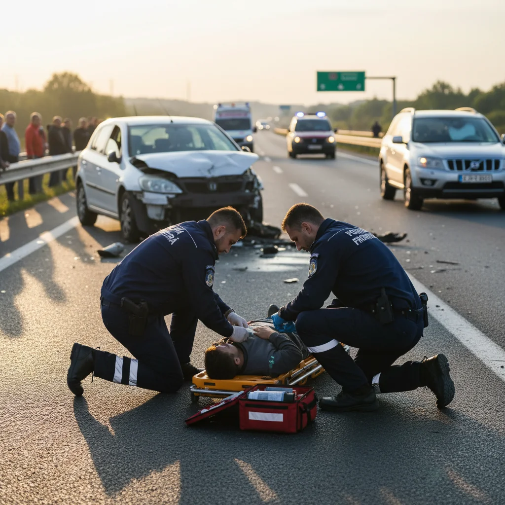 Doi polițiști de frontieră intervin prompt pe A1 și salvează victimele unui grav accident rutier