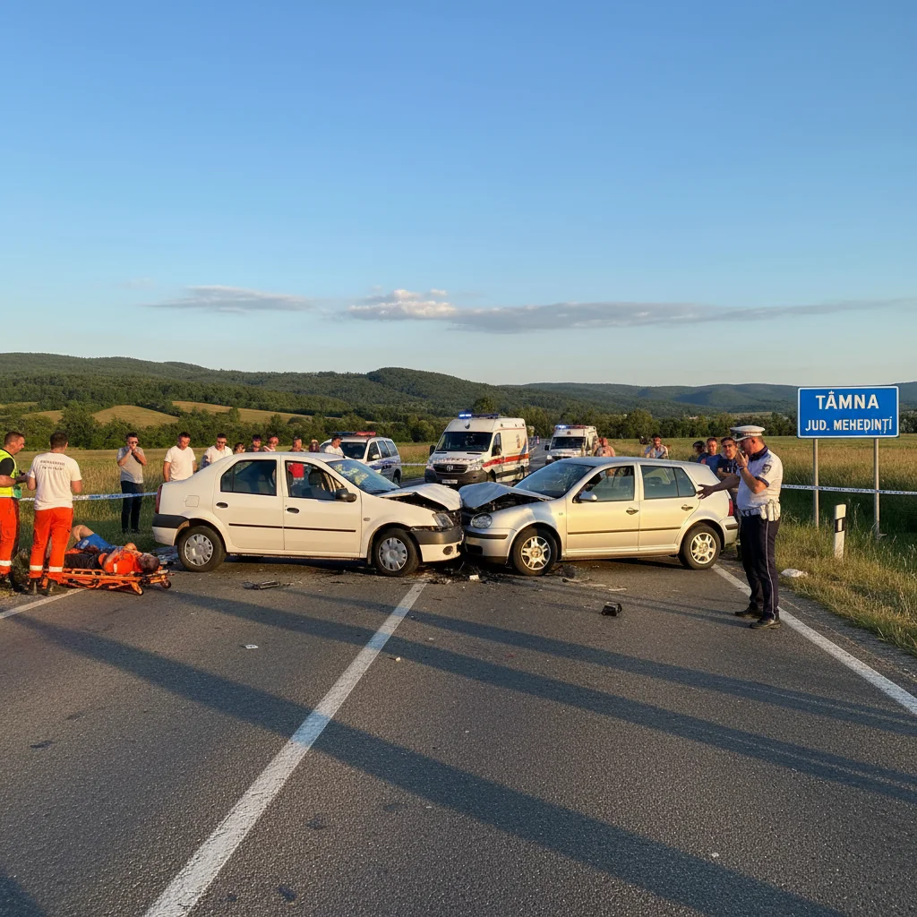 Doi răniți într-un accident pe DN 6 la Tâmna, anunțați din Drobeta Turnu-Severin