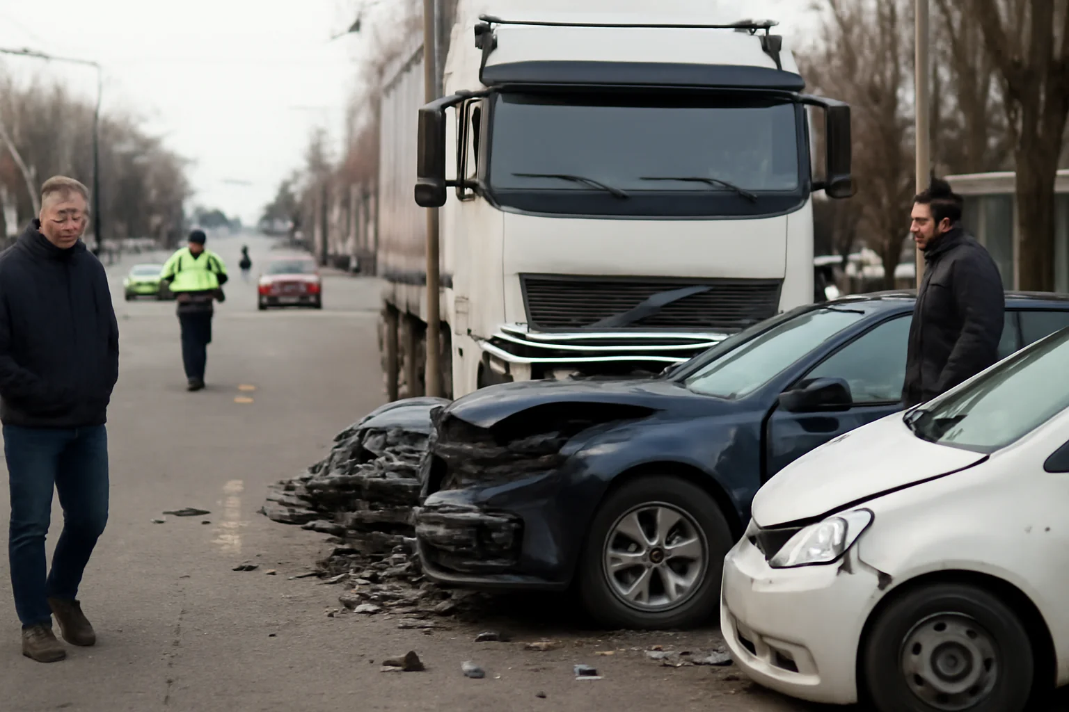 două autoturisme au intrat în impact cu un camion
