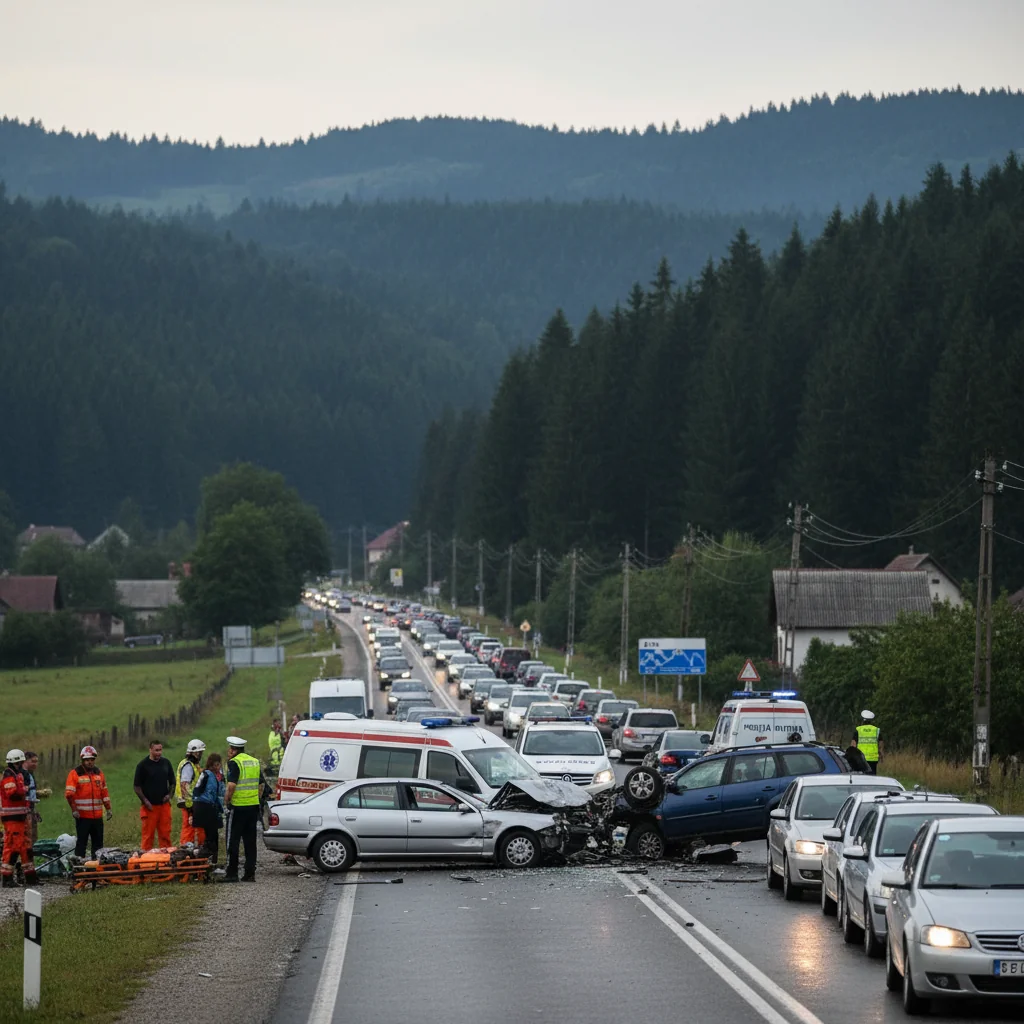Două persoane rănite și trafic blocat complet