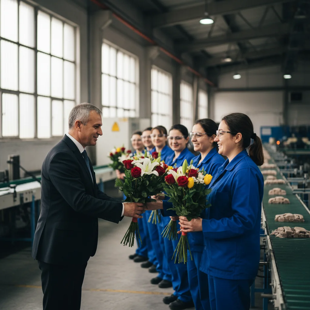 Edilul din Drobeta-Turnu Severin a împărțit flori angajatelor din fabrici de 8 Martie