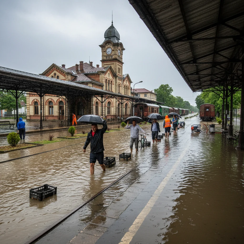 Inundații frecvente la Gara din Drobeta Turnu Severin după fiecare ploaie