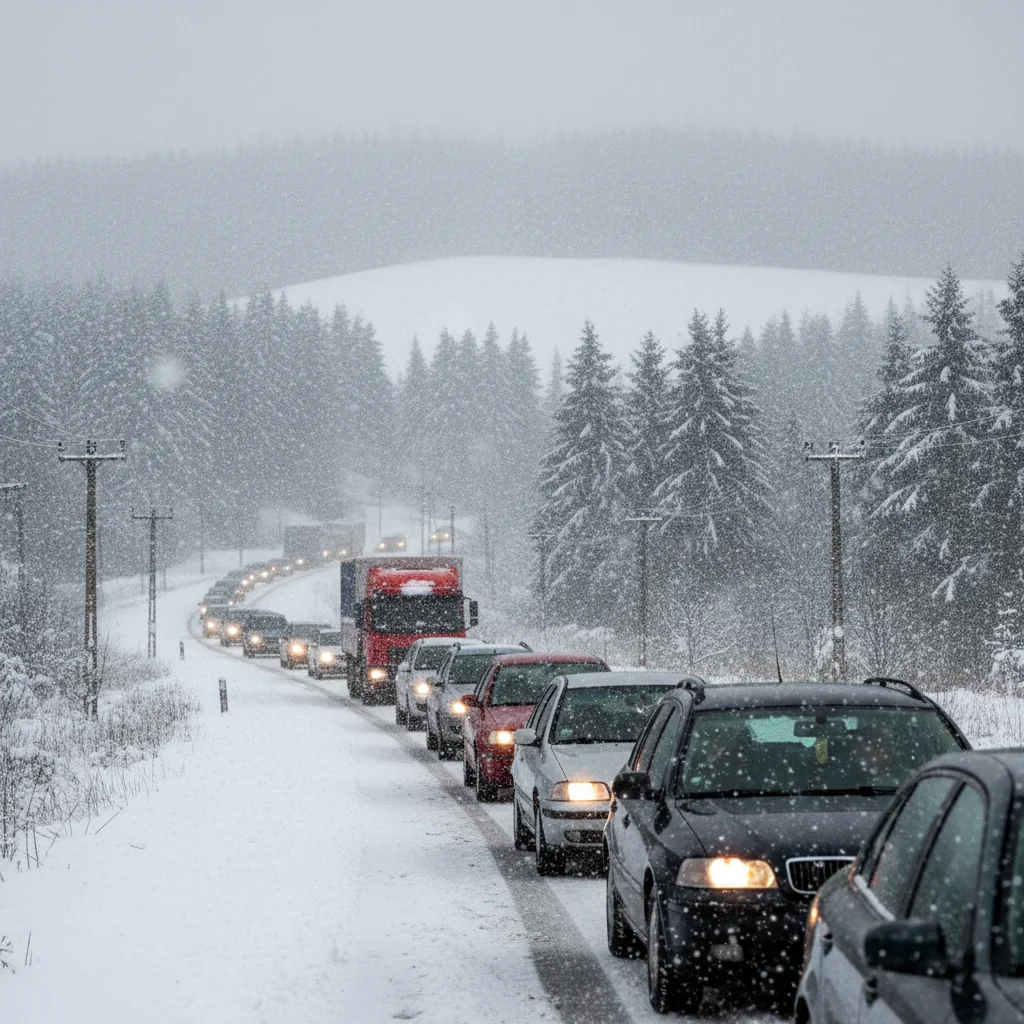 Ninsoare abundentă la Drobeta Turnu-Severin și trafic rutier îngreunat pe drumurile din Mehedinți