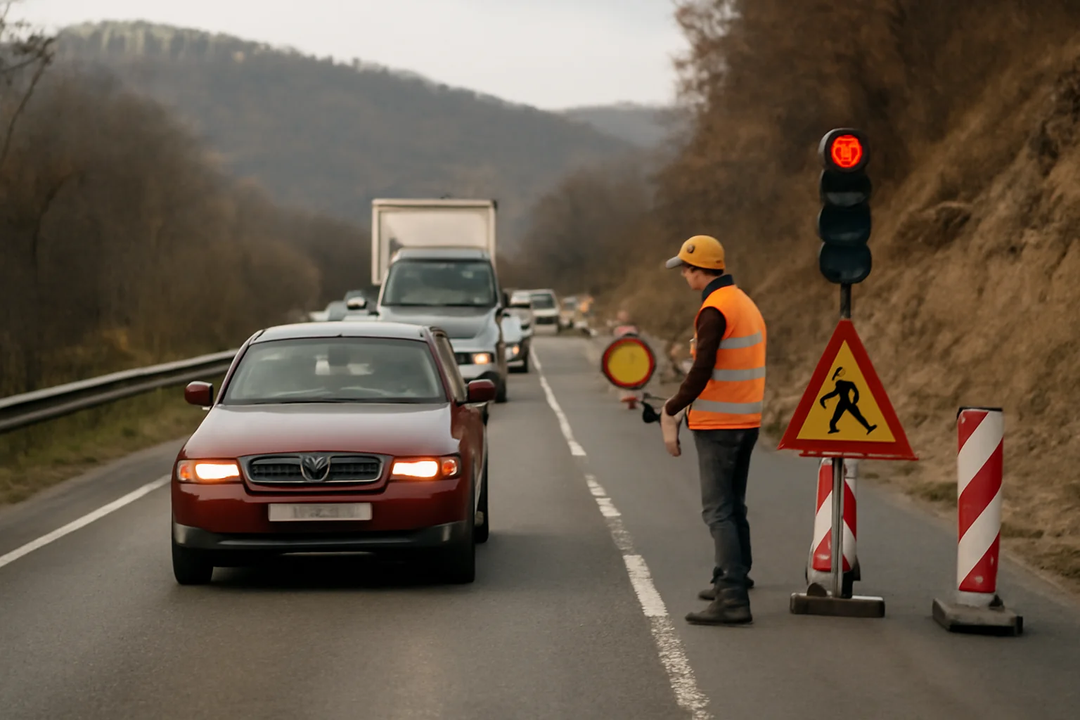 Trafic dirijat pe DN 56A, în zona Dealului Stârmina