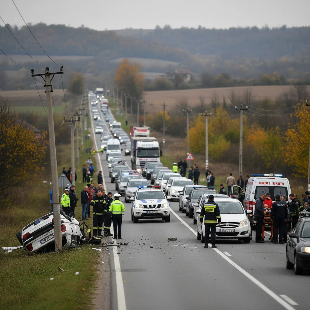 Trafic rutier îngreunat la Drobeta-Turnu Severin pe DN 6, în urma unui accident la Tâmna