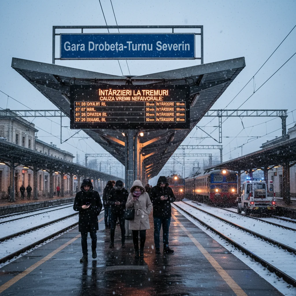 Trenuri întârziate în Gara Drobeta-Turnu Severin din cauza vremii nefavorabile